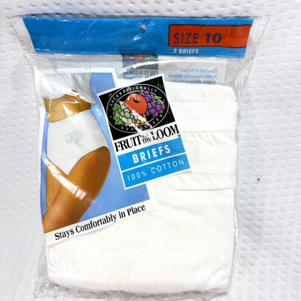 Vintage 1993 Fruit Of The Loom White Cotton Briefs Women's Size 10 - Pack Of 3